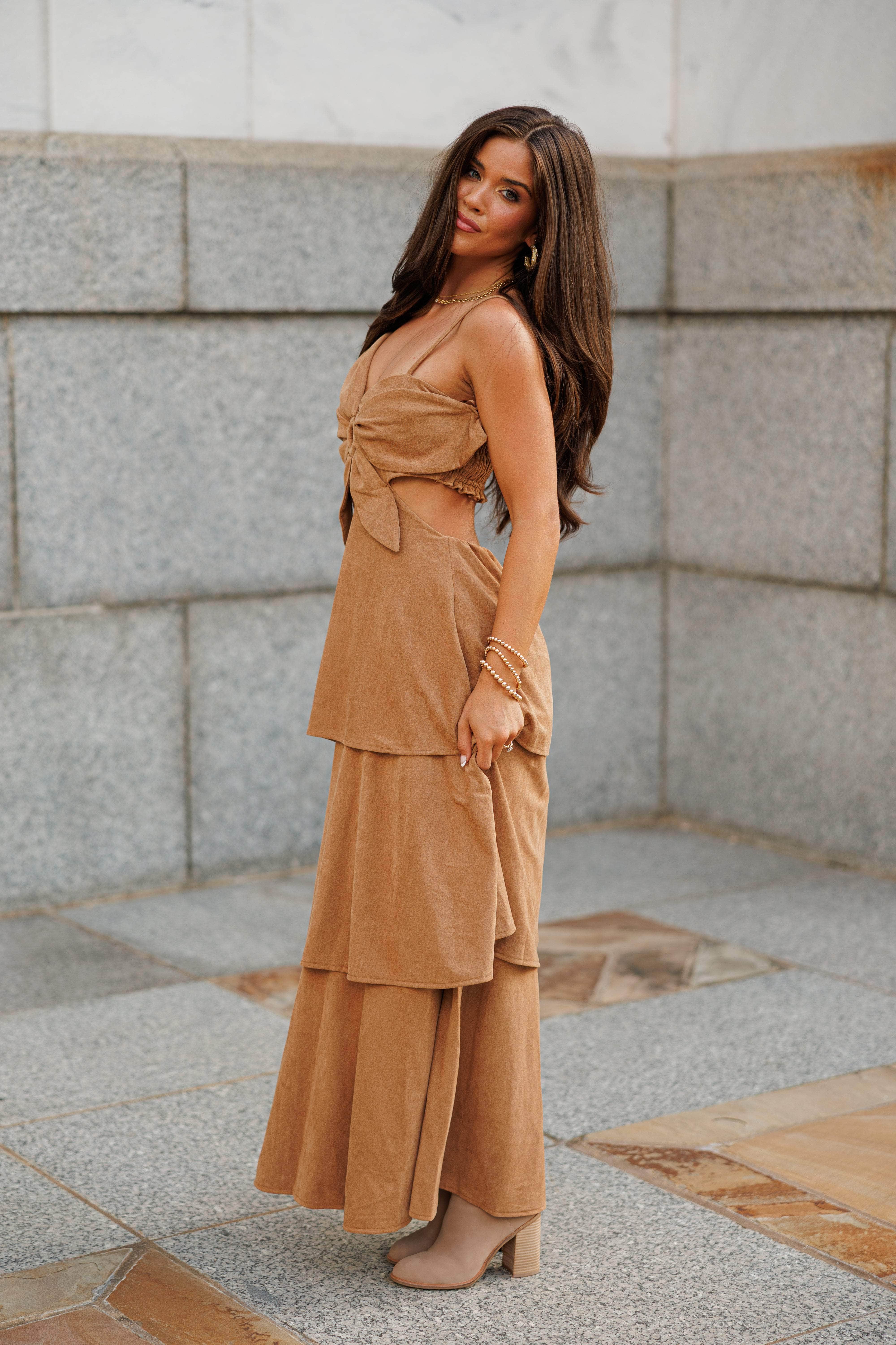 Suede Flower Top Maxi Dress - Image 5