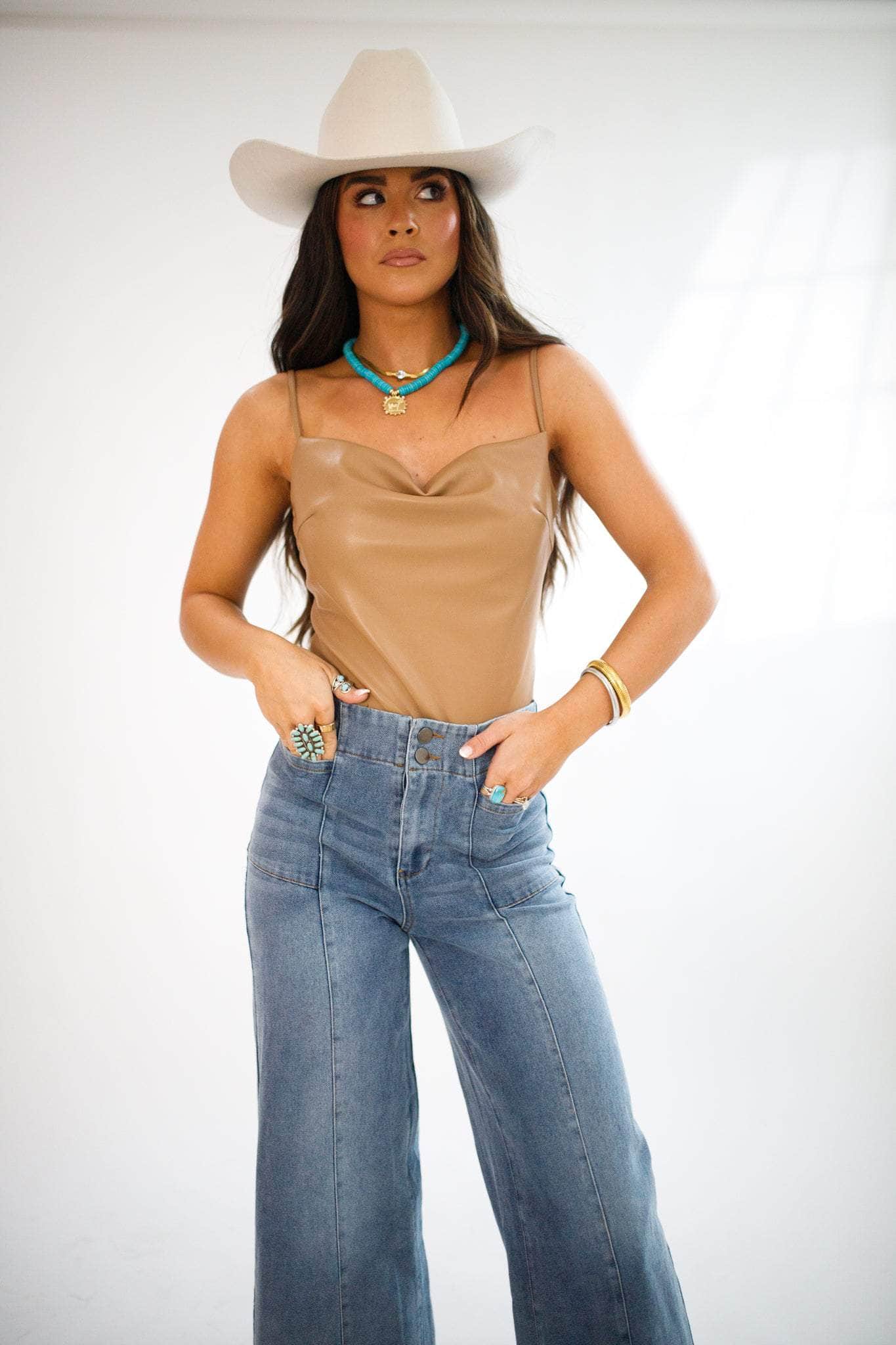 Tan Faux Leather Bodysuit - Image 3