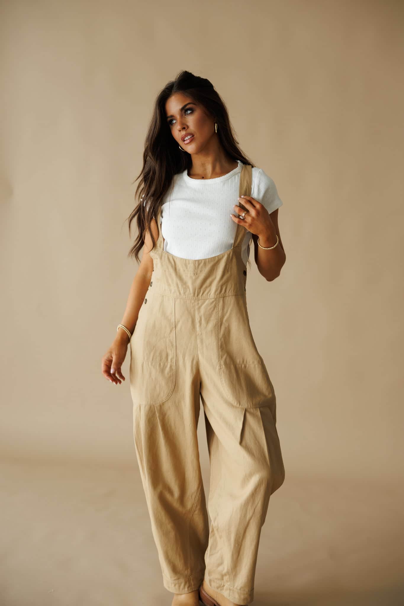 Tan Pleated Barrel Overalls - Image 4