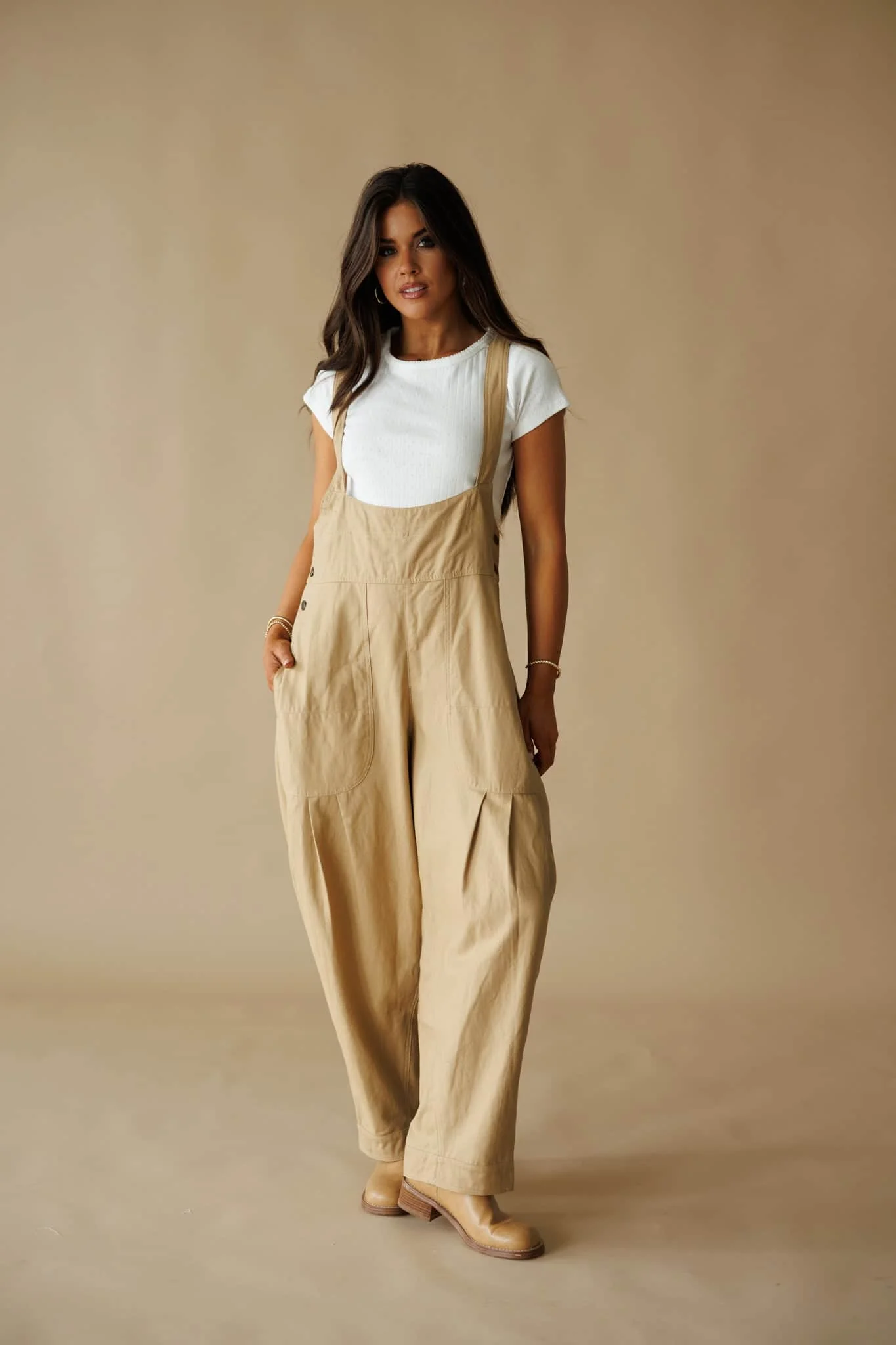 Tan Pleated Barrel Overalls - Image 5