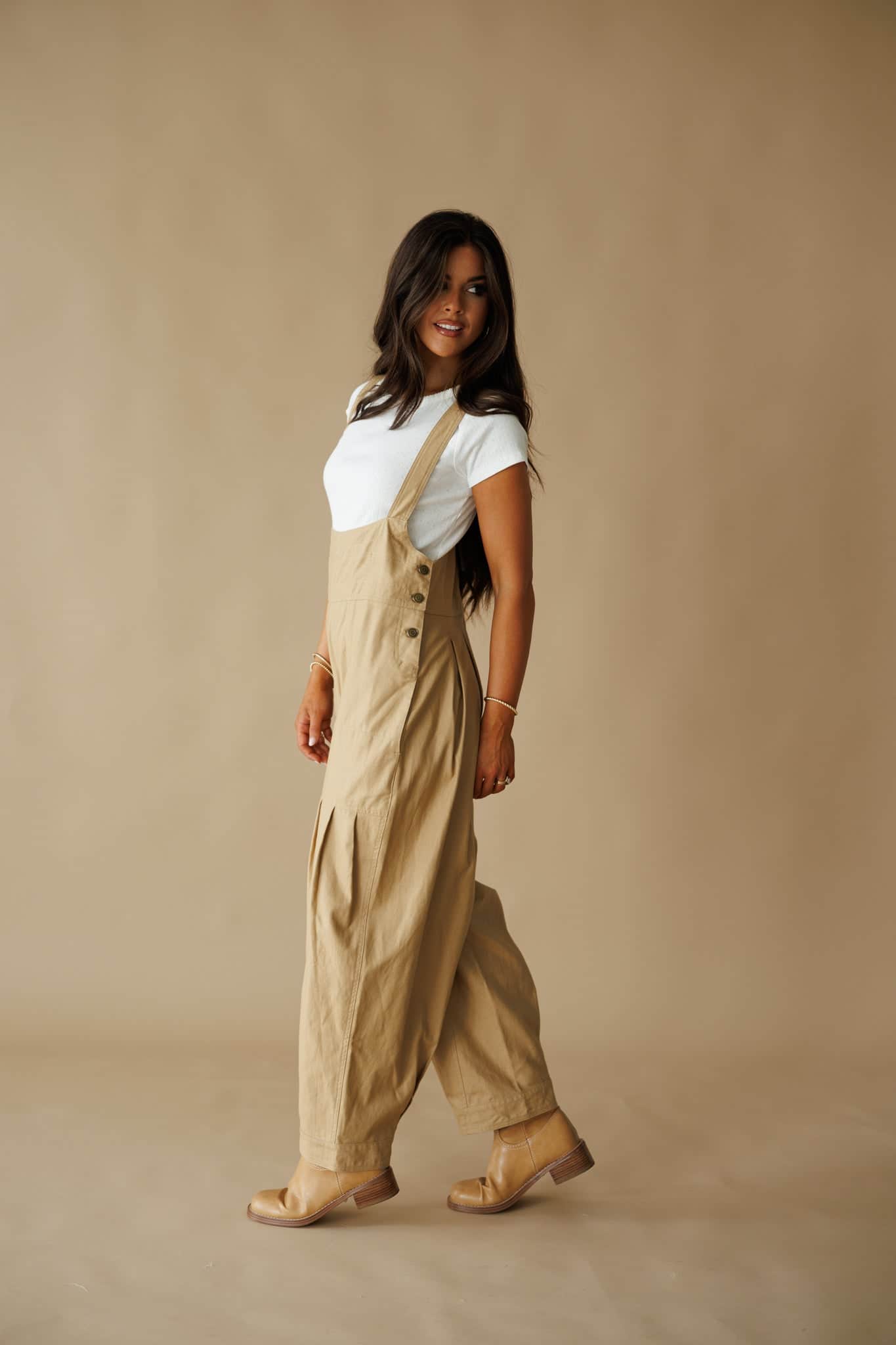 Tan Pleated Barrel Overalls - Image 6