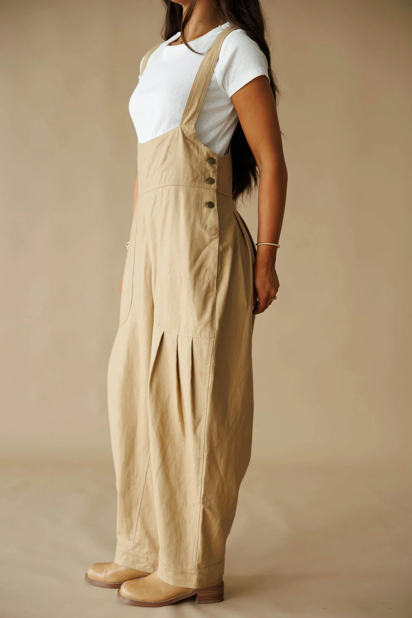 Tan Pleated Barrel Overalls - Image 7
