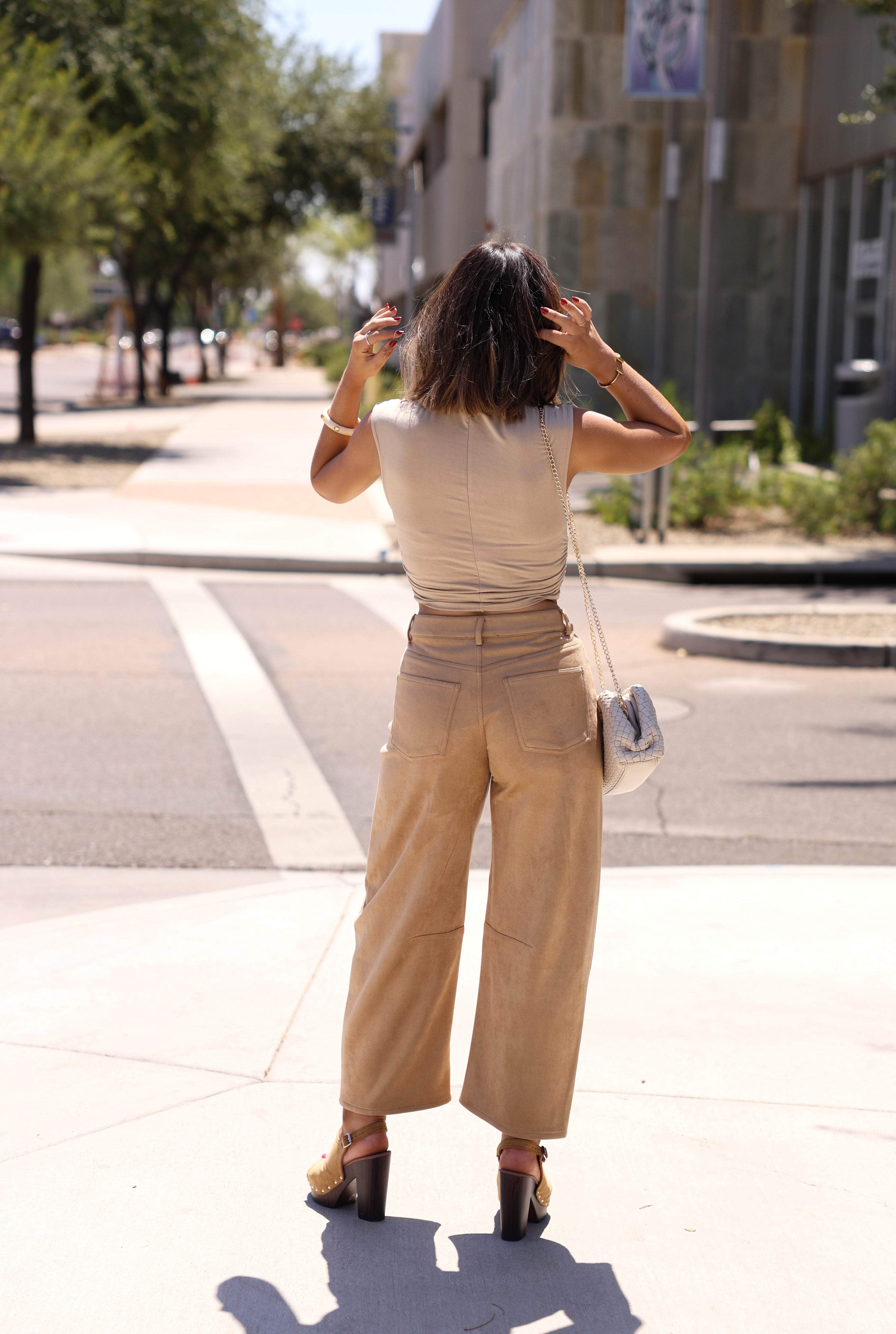 Taupe Suede Barrel Pants - Image 2