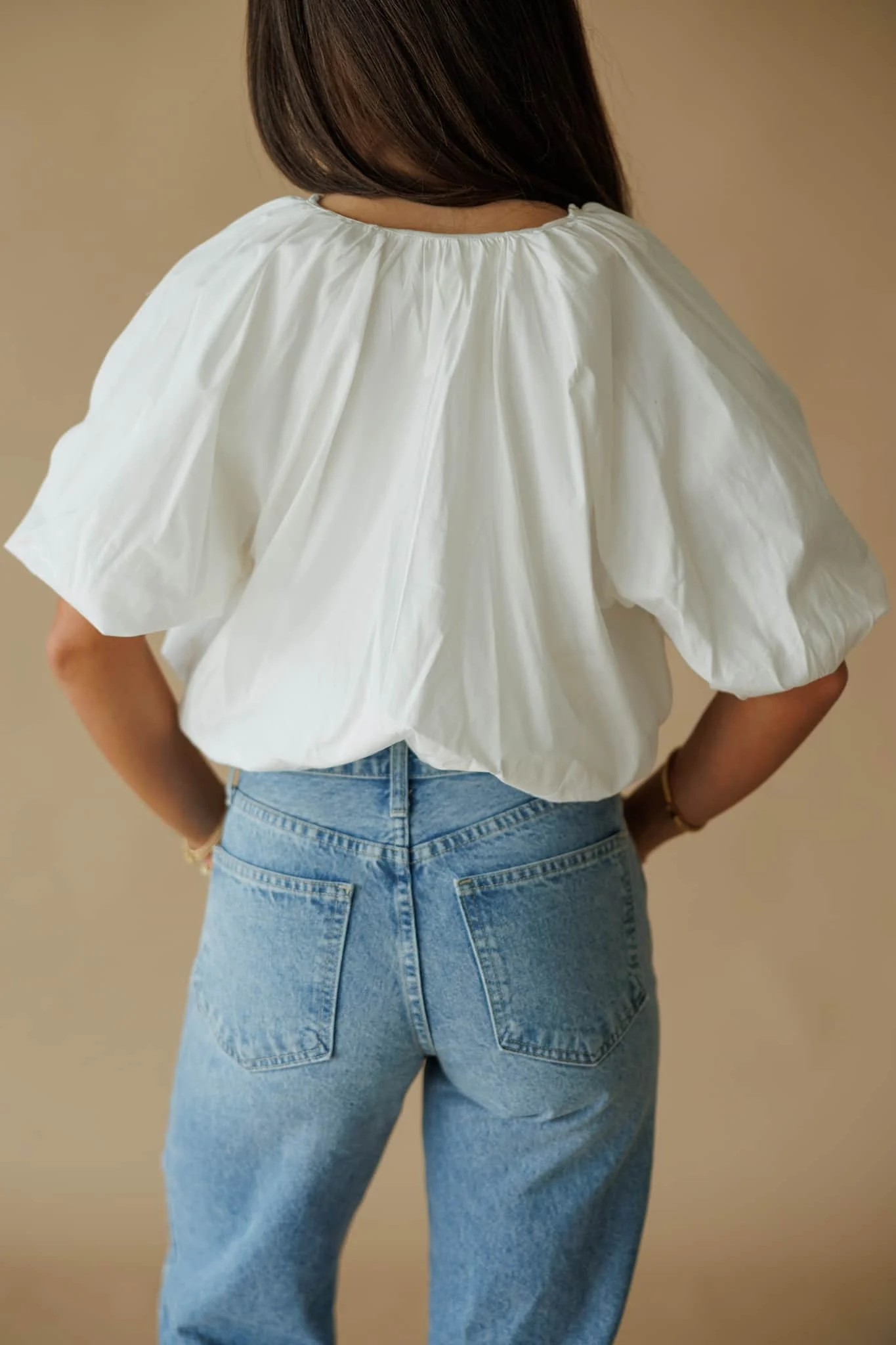 White Balloon Poplin Top - Image 3