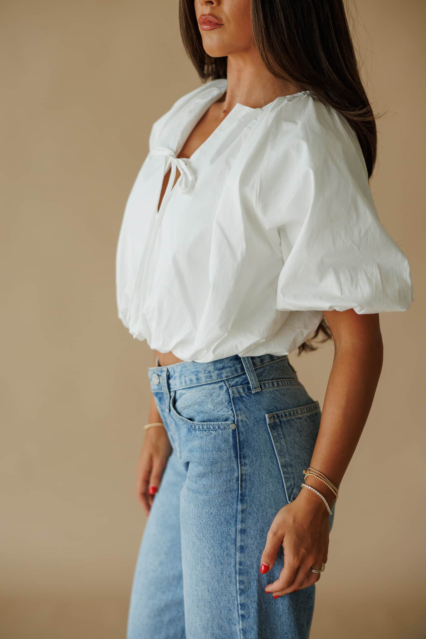 White Balloon Poplin Top - Image 4
