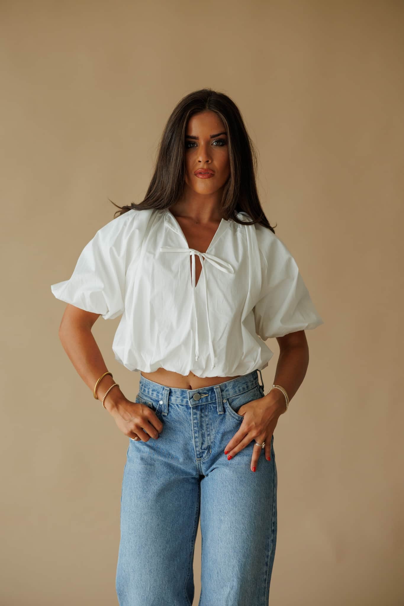 White Balloon Poplin Top - Image 5