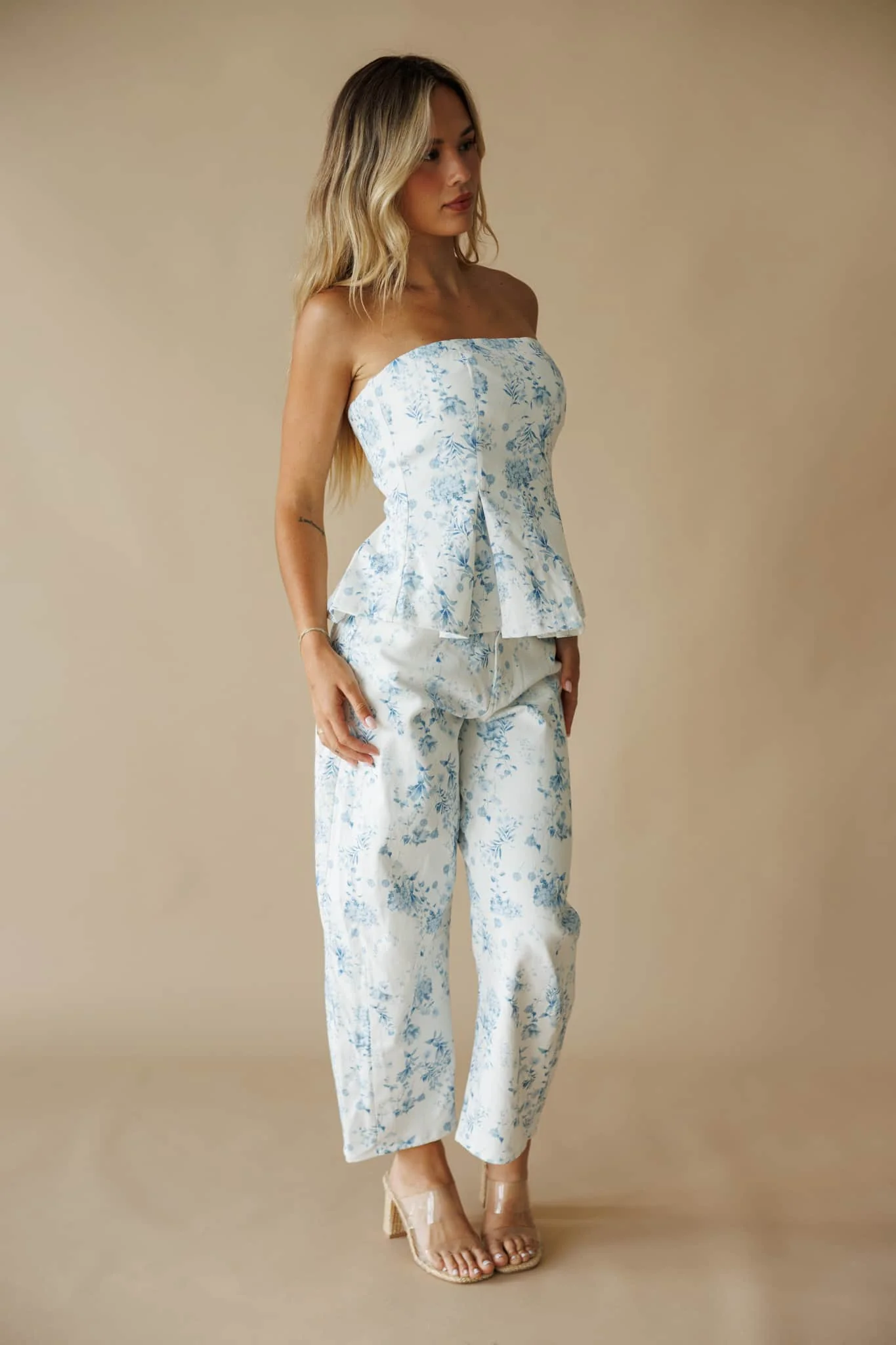 White Floral Strapless Top - Image 6