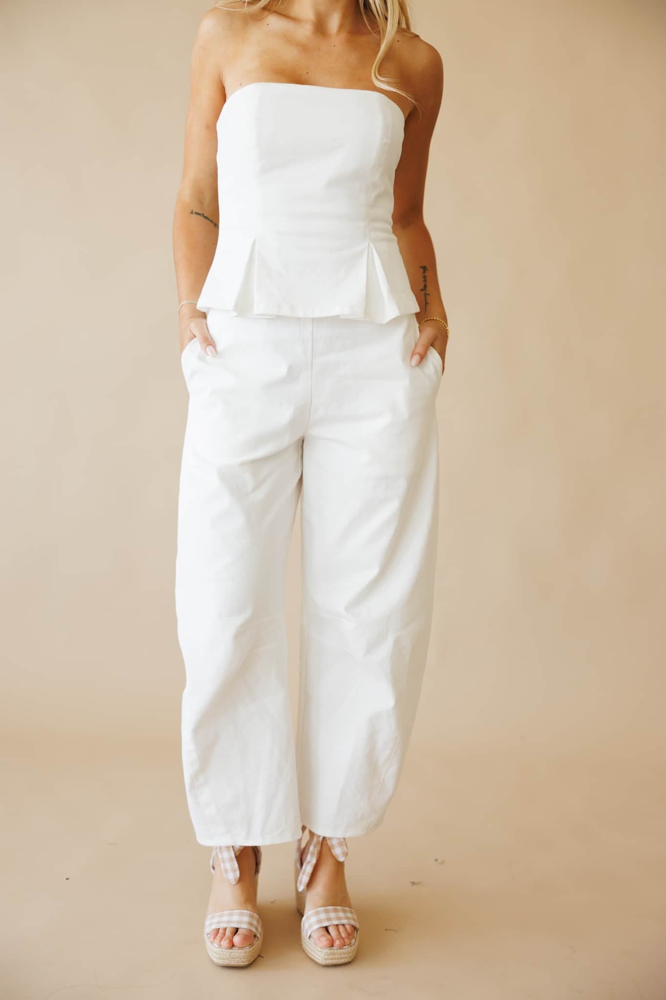 [Pre-Order!] White Peplum Barrel Jumpsuit - Image 4