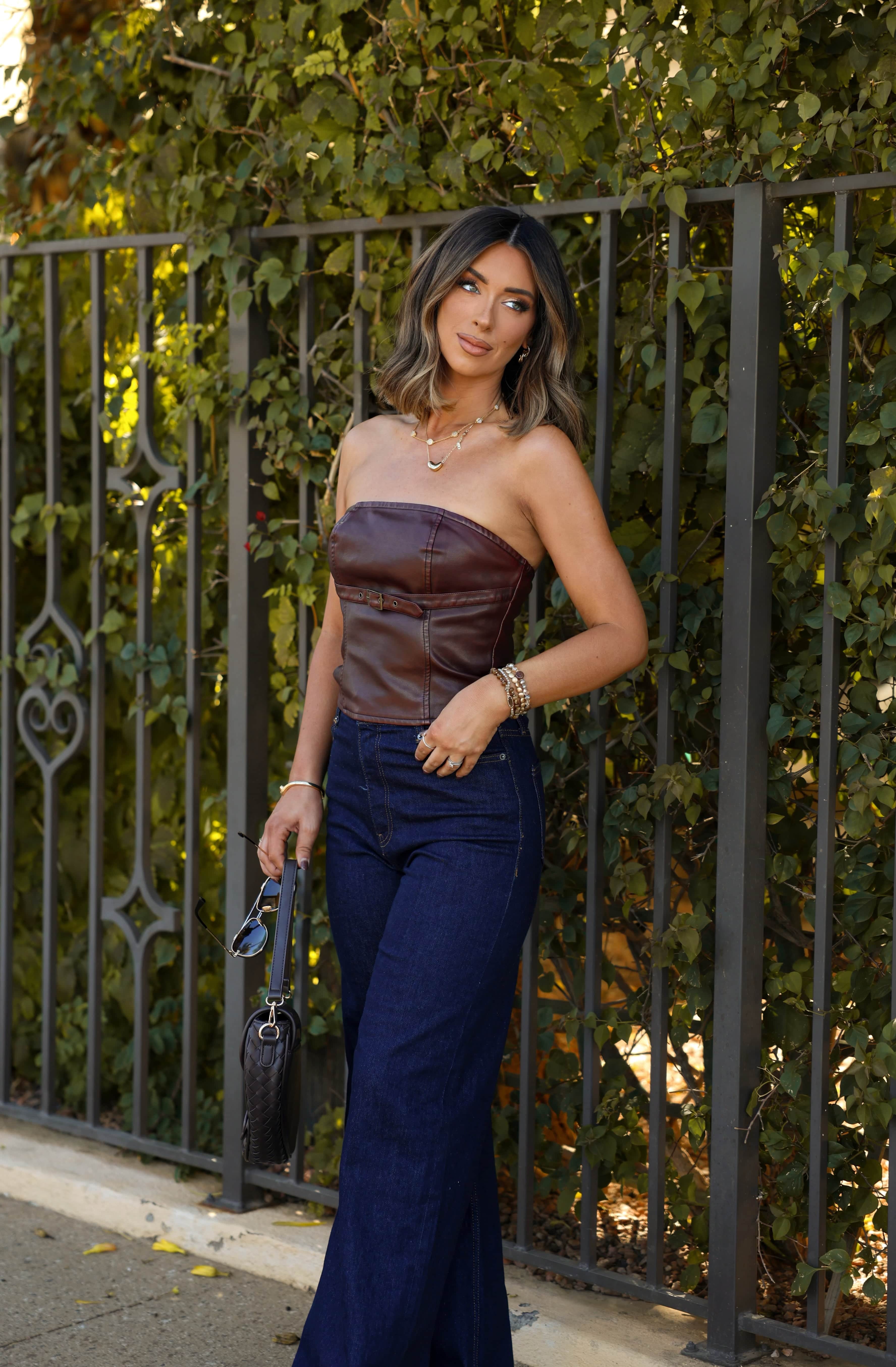 Wine Belted Leather Tube Top - Image 3
